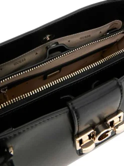 Sac porte-mains noir uni et bandoulière avec nom de la marque