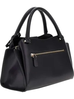Sac porte-mains noir uni et bandoulière avec nom de la marque