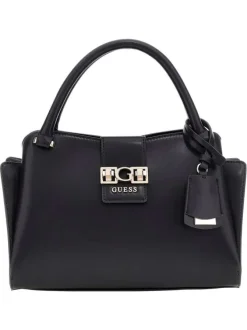 Sac porte-mains noir uni et bandoulière avec nom de la marque