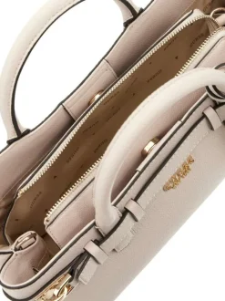 Sac porte-mains rose pâle uni et bords noirs avec poche zippée