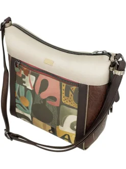 Sac porte épaule beige avec des imprimés et une anse réglable