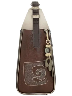 Sac porte épaule beige avec des imprimés et une anse réglable