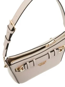 Sac porté à l'épaule écru uni avec logo en pièces métalliques