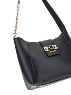 Sac porté à l'épaule noir uni avec logo de la marque en pièces métalliques