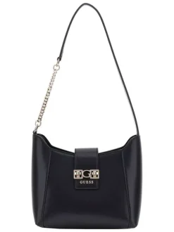 Sac porté à l'épaule noir uni avec logo de la marque en pièces métalliques