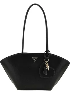 Sac porté à l'épaule noir uni avec logo métallique noir et doré