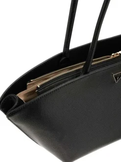 Sac porté à l'épaule noir uni avec logo métallique noir et doré