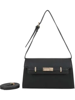 Sac porté à l'épaule noir uni avec une deuxième anse à l'intérieur