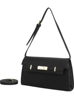 Sac porté à l'épaule noir uni avec une deuxième anse à l'intérieur