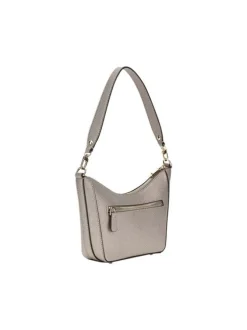 Sac porté épaule argent uni avec logo de la marque et petit poche