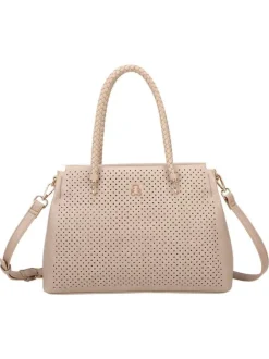 Sac porté épaule beige en maille ajourée avec bandoulière amovible
