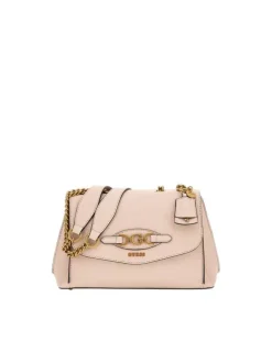 Sac porté épaule beige uni avec une bandoulière en chaine et nom de la marque