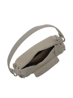 Sac porté épaule beige uni avec une poche à rabat pression à l'avant