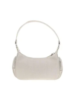 Sac porté épaule beige uni avec une poche à rabat pression à l'avant