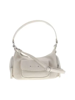 Sac porté épaule beige uni avec une poche à rabat pression à l'avant