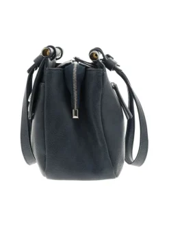 Sac porté épaule bleu marine uni effet grainé avec zip et détails chromés