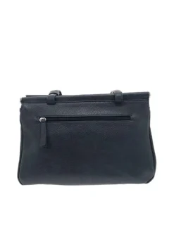 Sac porté épaule bleu marine uni effet grainé avec zip et détails chromés