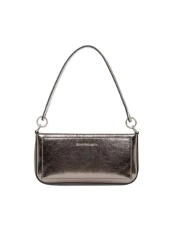 Sac porté épaule bronze uni avec fermeture zippée et monogramme