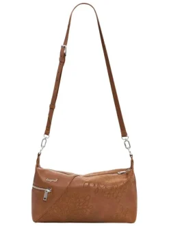 Sac porté épaule camel avec des motifs floraux muni d'une bandoulière