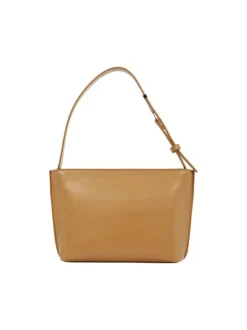 Sac porté épaule camel uni avec anse ajustable et marque embossée