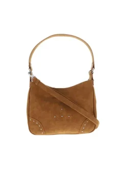 Sac porté épaule camel uni avec des strass et une fermeture zippée