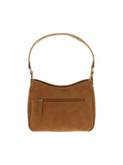 Sac porté épaule camel uni avec des strass et une fermeture zippée