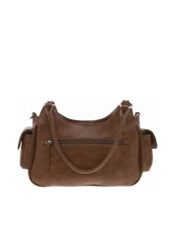 Sac porté épaule camel uni avec poches en relief sur les côtés
