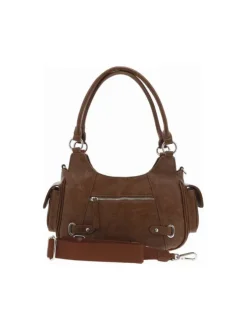 Sac porté épaule camel uni avec poches en relief sur les côtés