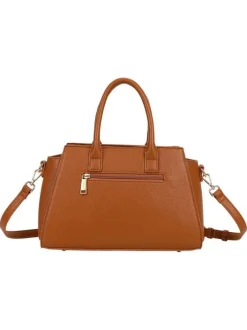Sac porté épaule camel uni pourvu d'une bandoulière plate réglable