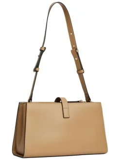 Sac porté épaule caramel uni avec fermeture aimantée et logo doré