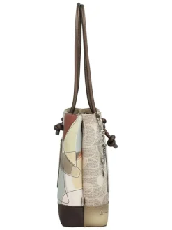 Sac porté épaule écru imprimé avec une poche extérieure zippée à l'arrière