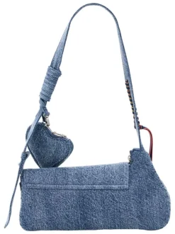 Sac porté épaule en coton bleu denim uni pourvu d'une anse