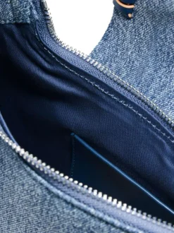 Sac porté épaule en coton bleu denim uni pourvu d'une anse