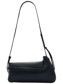 Sac porté épaule en coton noir uni muni d'une anse et d'un porte-clé