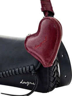Sac porté épaule en coton noir uni muni d'une anse et d'un porte-clé