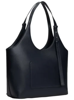 Sac porté épaule marine pourvu du nom de la marque doré embossé