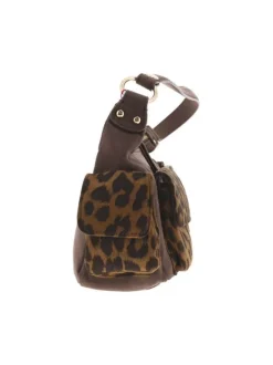 Sac porté épaule marron avec motifs léopards sur les poches de devant et côtés