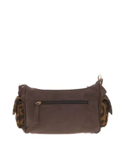 Sac porté épaule marron avec motifs léopards sur les poches de devant et côtés