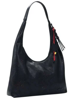 Sac porté épaule noir avec des motifs floraux muni d'une anse