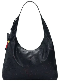 Sac porté épaule noir avec des motifs floraux muni d'une anse