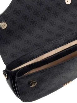 Sac porté épaule noir avec imprimés monogrammes et rabats à pressions