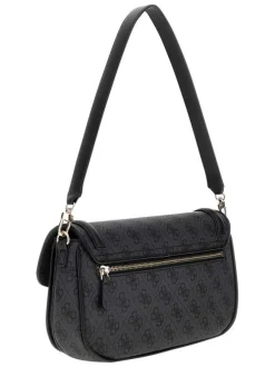 Sac porté épaule noir avec imprimés monogrammes et rabats à pressions