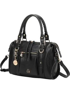 Sac porté épaule noir avec une bandoulière amovible et fermeture à glissière