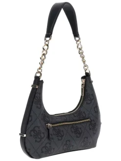 Sac porté épaule noir avec un imprimé monogramme et un logo métallique doré