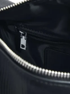 Sac porté épaule noir floral muni d'une anse et d'une bandoulière