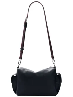 Sac porté épaule noir floral muni d'une anse et d'une bandoulière