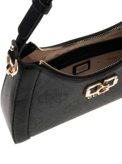 Sac à porté épaule noir orné d'un motif monogramme et pourvu d'une anse plate