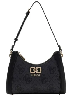 Sac à porté épaule noir orné d'un motif monogramme et pourvu d'une anse plate