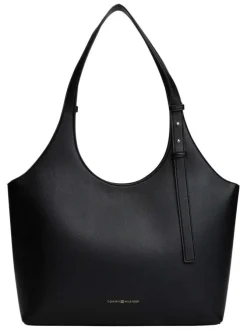 Sac porté épaule noir pourvu du nom de la marque doré embossé
