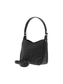 Sac porté épaule noir uni avec des strass sur le pourtour et une bandoulière